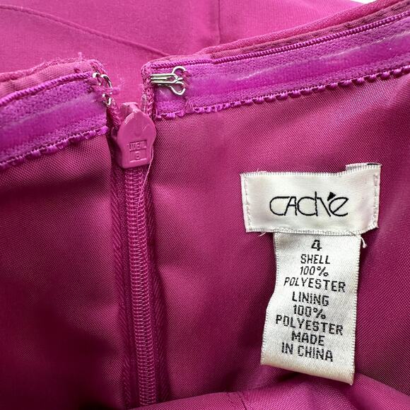 Cache Evening Gown Chiffon Strapless Maxi Sweetheart Empire Waist Magenta 4 - Picture 3 of 8